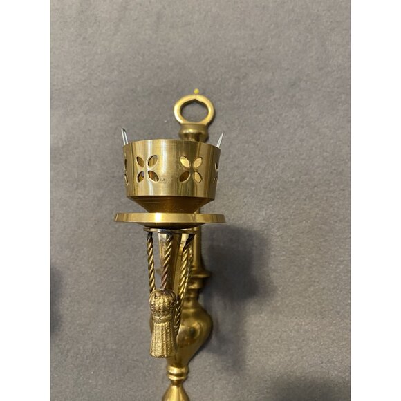 Vintage Brass Wall Sconce Candle Holders 2-Piece Set MCM Regency Made in India - Picture 9 of 9